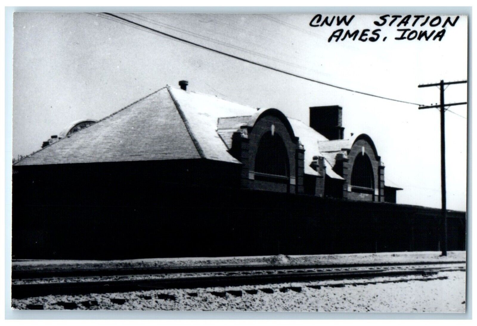 c1960's CNW Station Ames Iowa Railroad Train Depot Station RPPC Photo Postcard