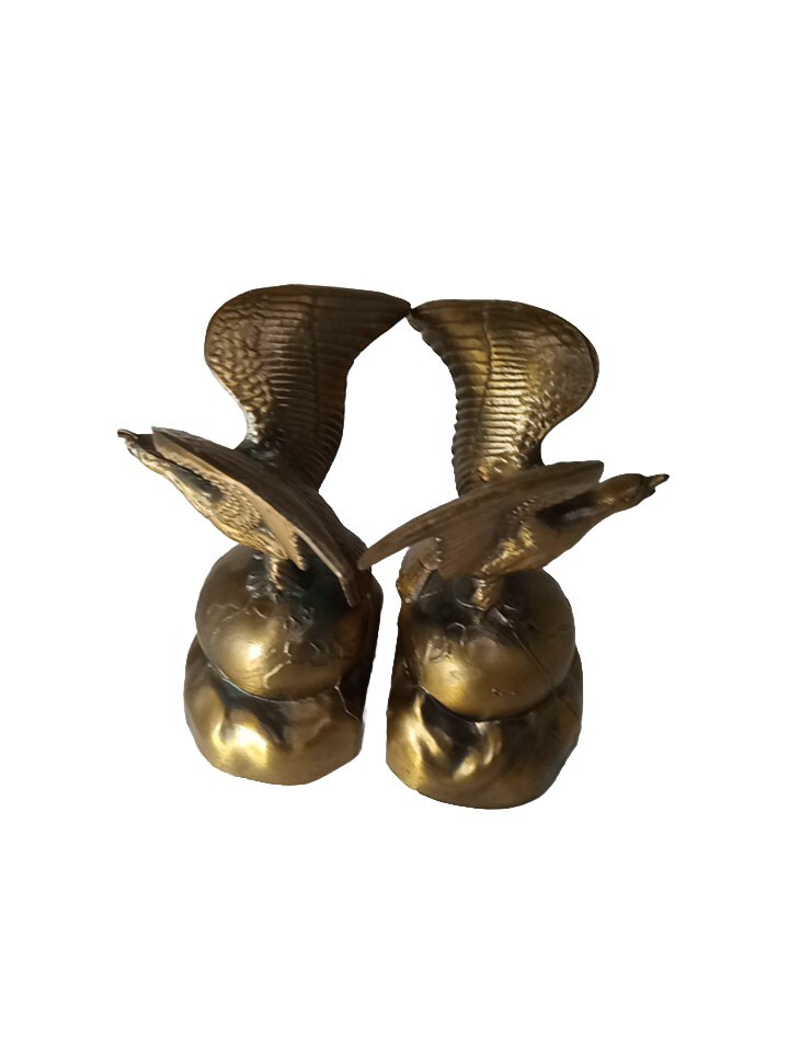 Vintage Pair American Eagle on Globe 7” Bookends Cornell 1062 Bronze Look
