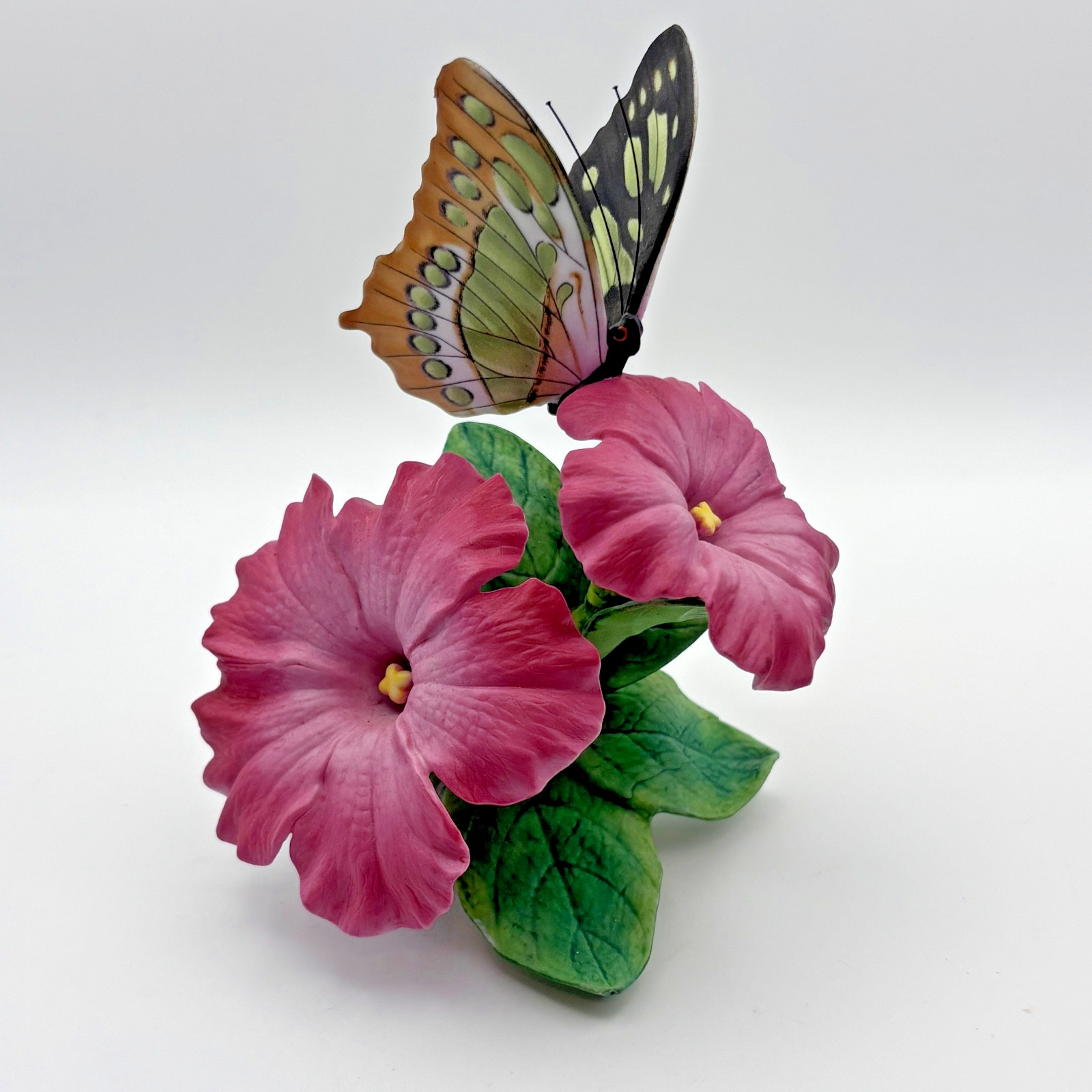 Lenox Malachite Porcelain Butterfly Pink Flowers Figurine Hand Painted 1991