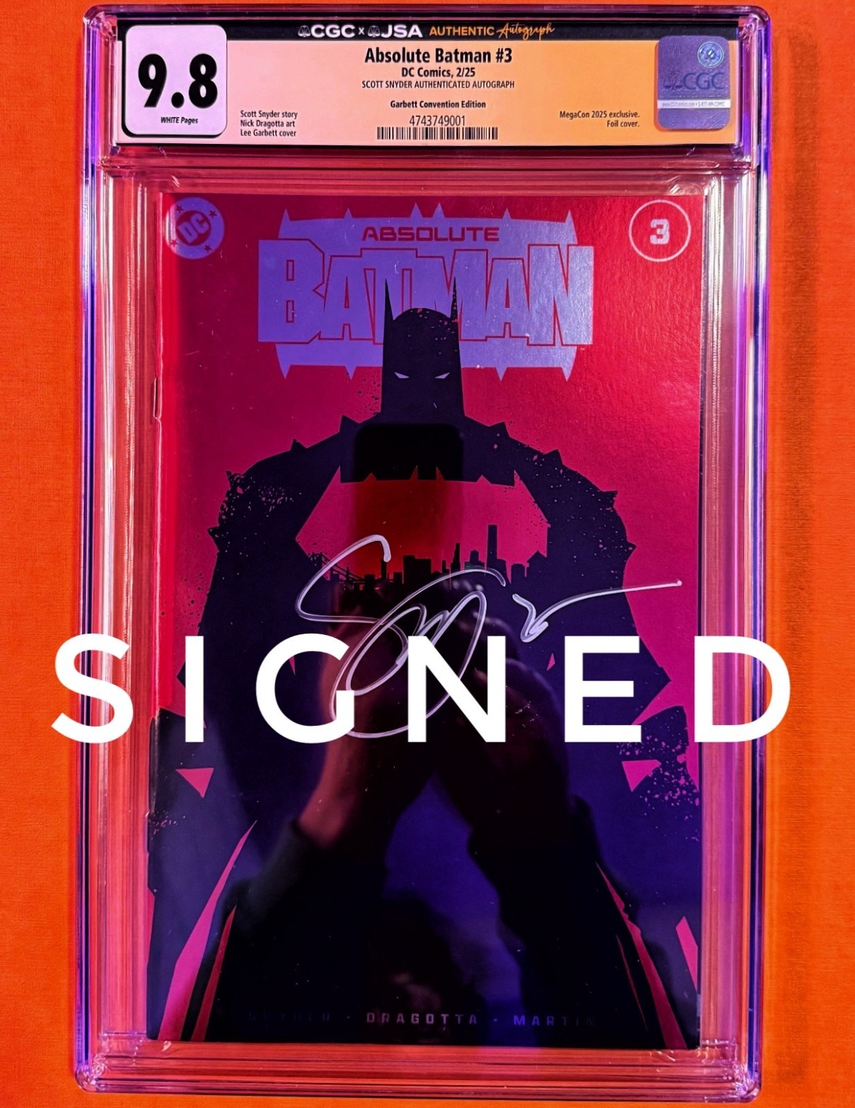 Absolute Batman #3 Lee Garbett MegaCon Foil CGC x JSA 9.8 Scott Snyder Sig