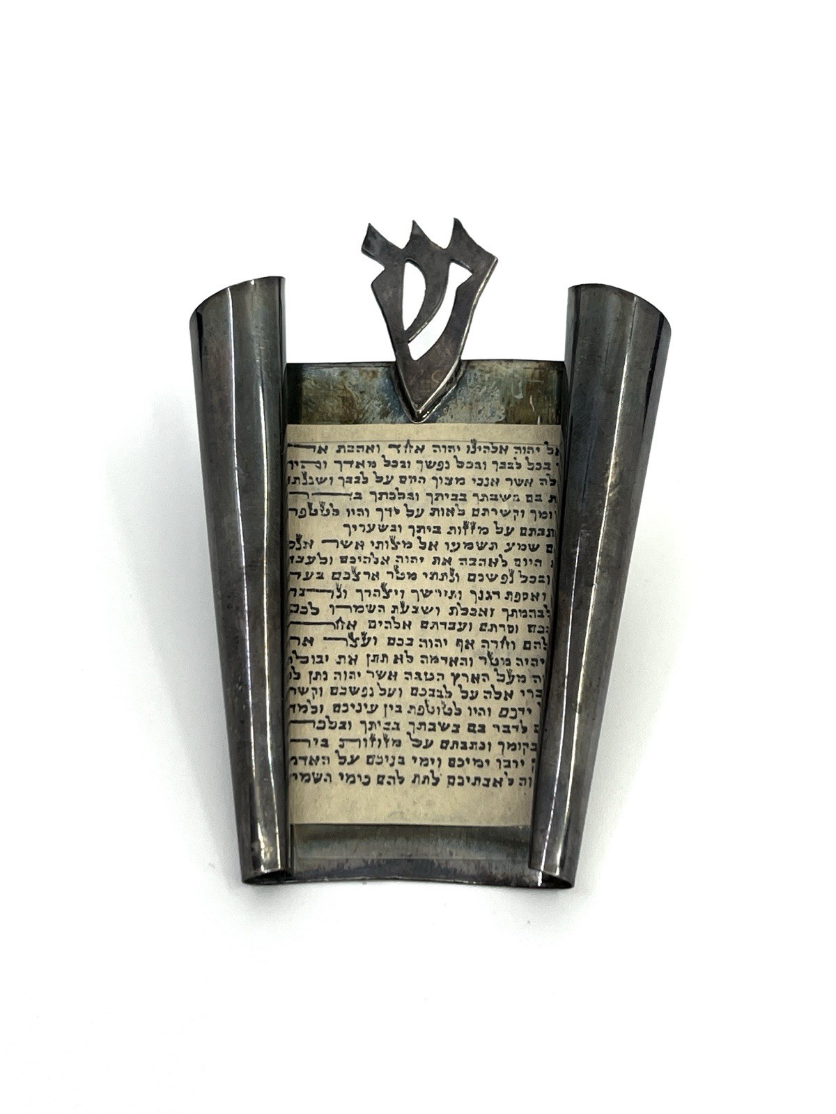 Vintage Sterling Silver Open Scroll Mezuzah Case Made in Israel Judaica ש Scroll