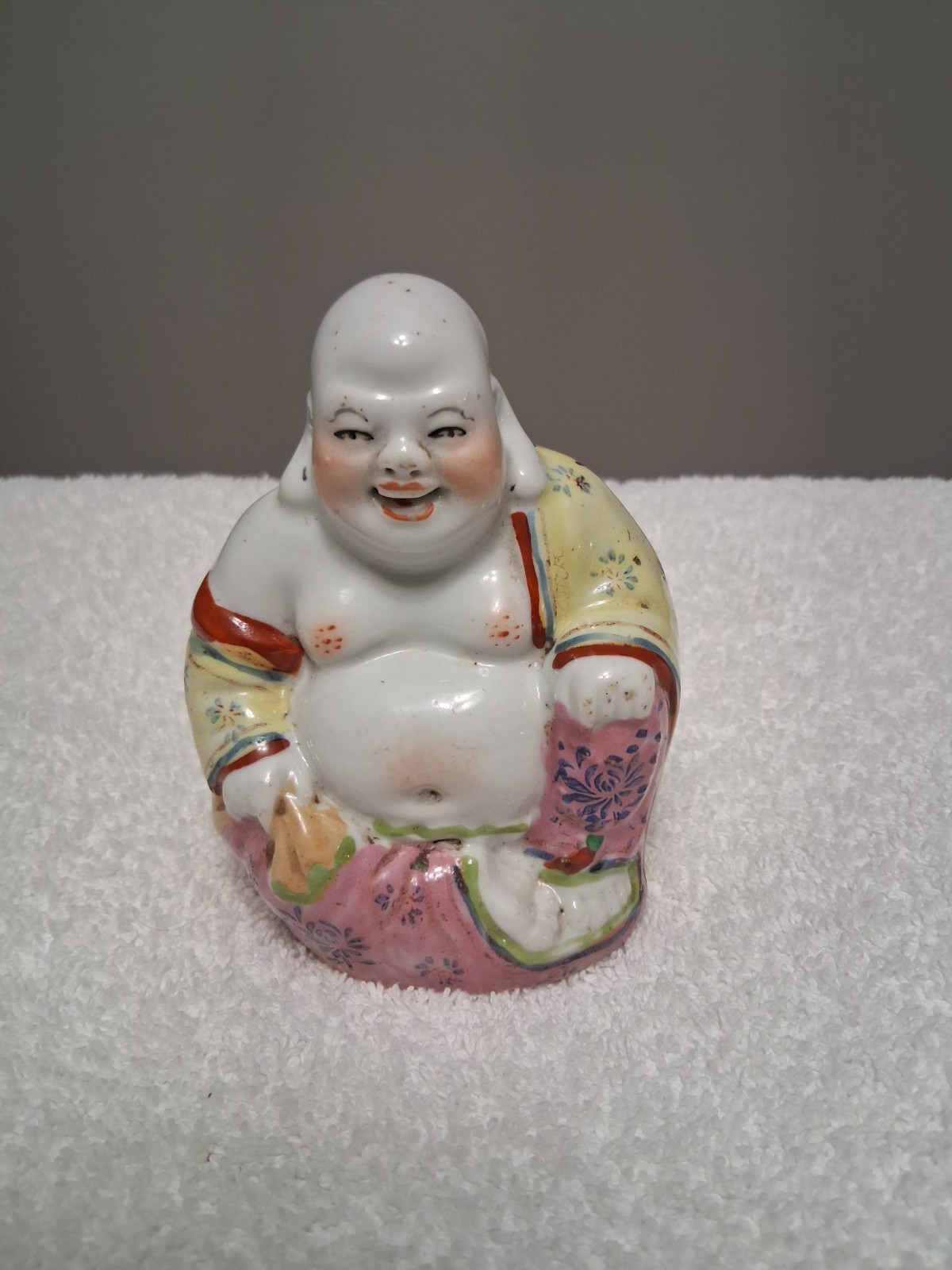 Vintage Hand Painted Happy Buddha Ceramic Figurine Laughing Buddha Decor Statue