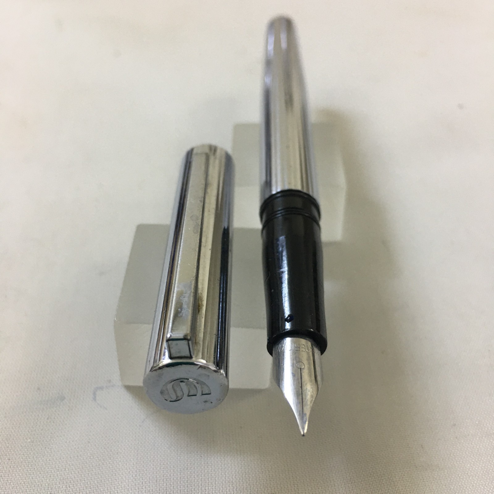 Waterman Brush Metal lined Black  FP steel Med nib+No converter+ Cart NEW France