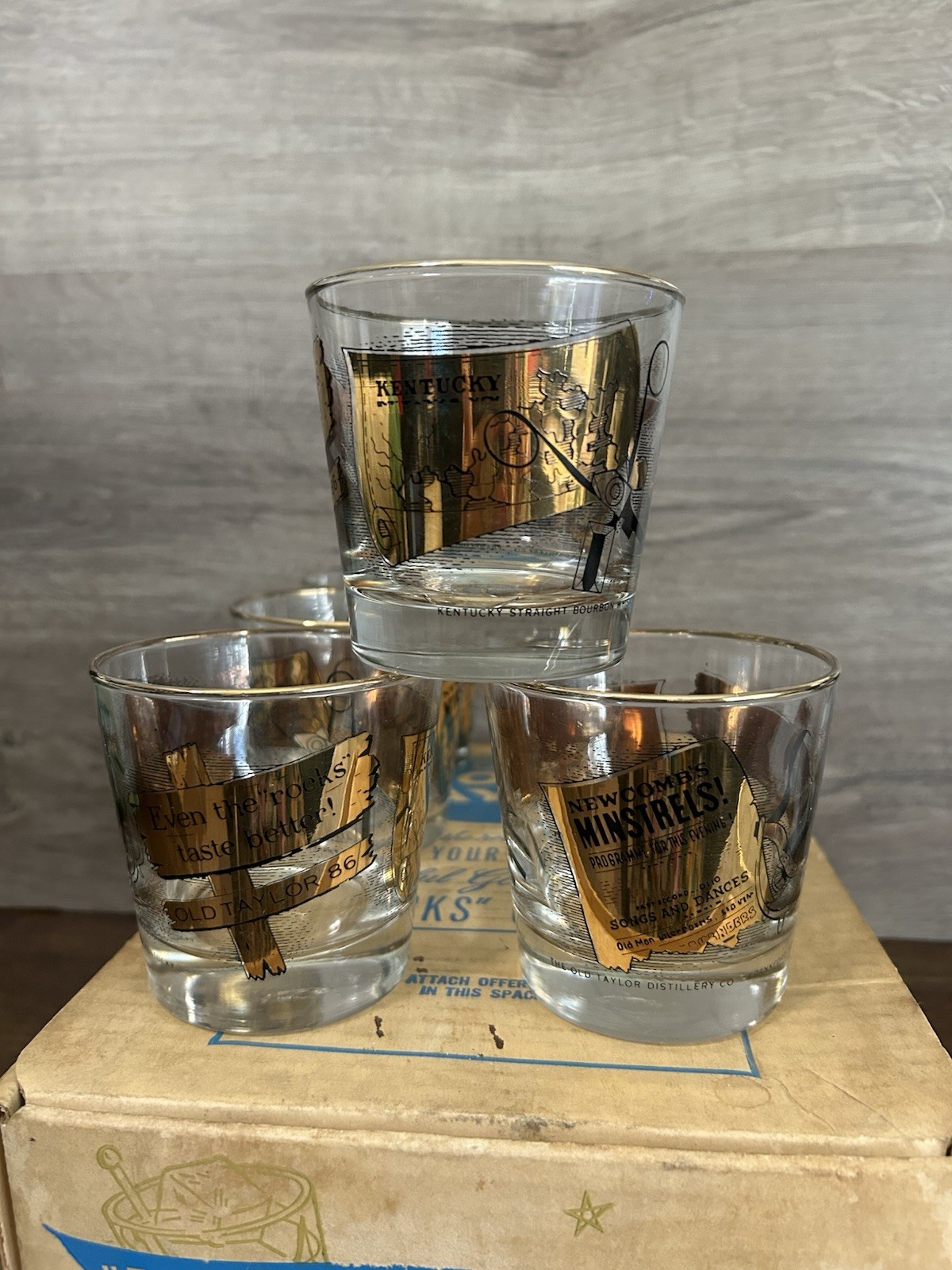 Vintage Set Of Old Taylor Whiskey Rocks Glasses in Original Box