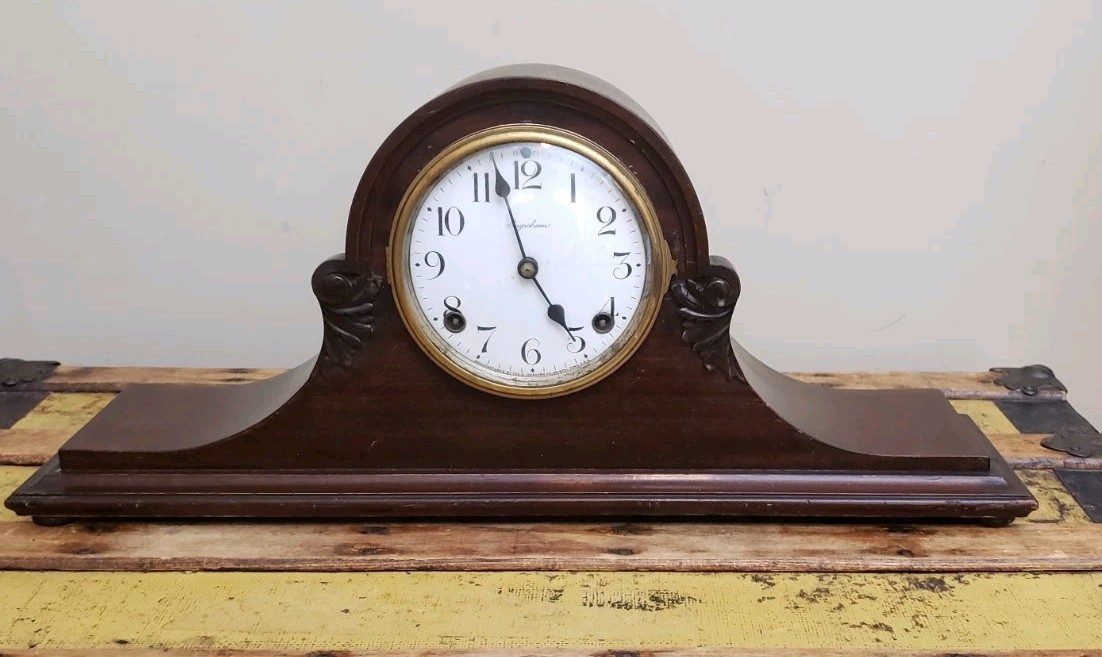 Vintage Antique Ingraham Wooden Mantel Clock - Classic Tambour Case w/ Pendulum