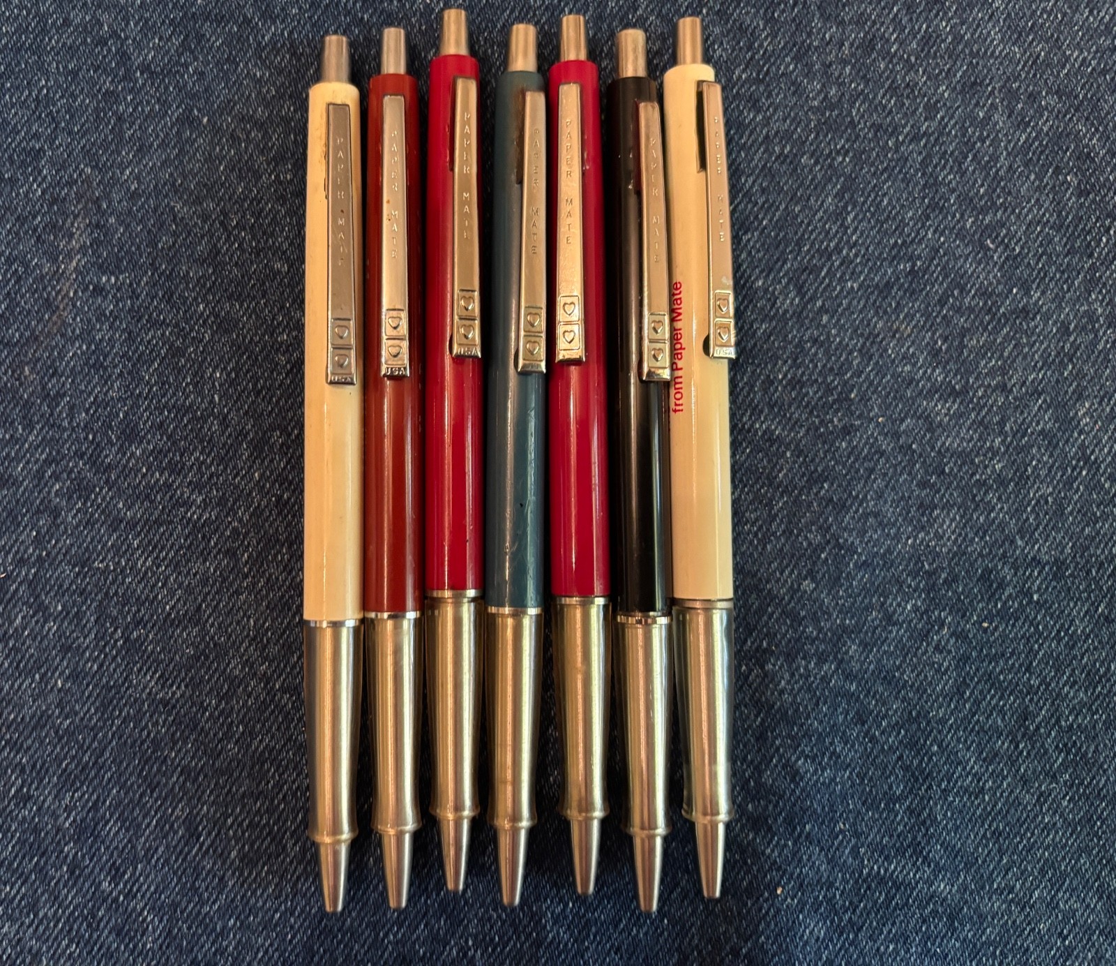 7 Vtg  PAPERMATE CONTOUR PENS  Double HeartBlack~Red~Blue ~off White~Maroon 