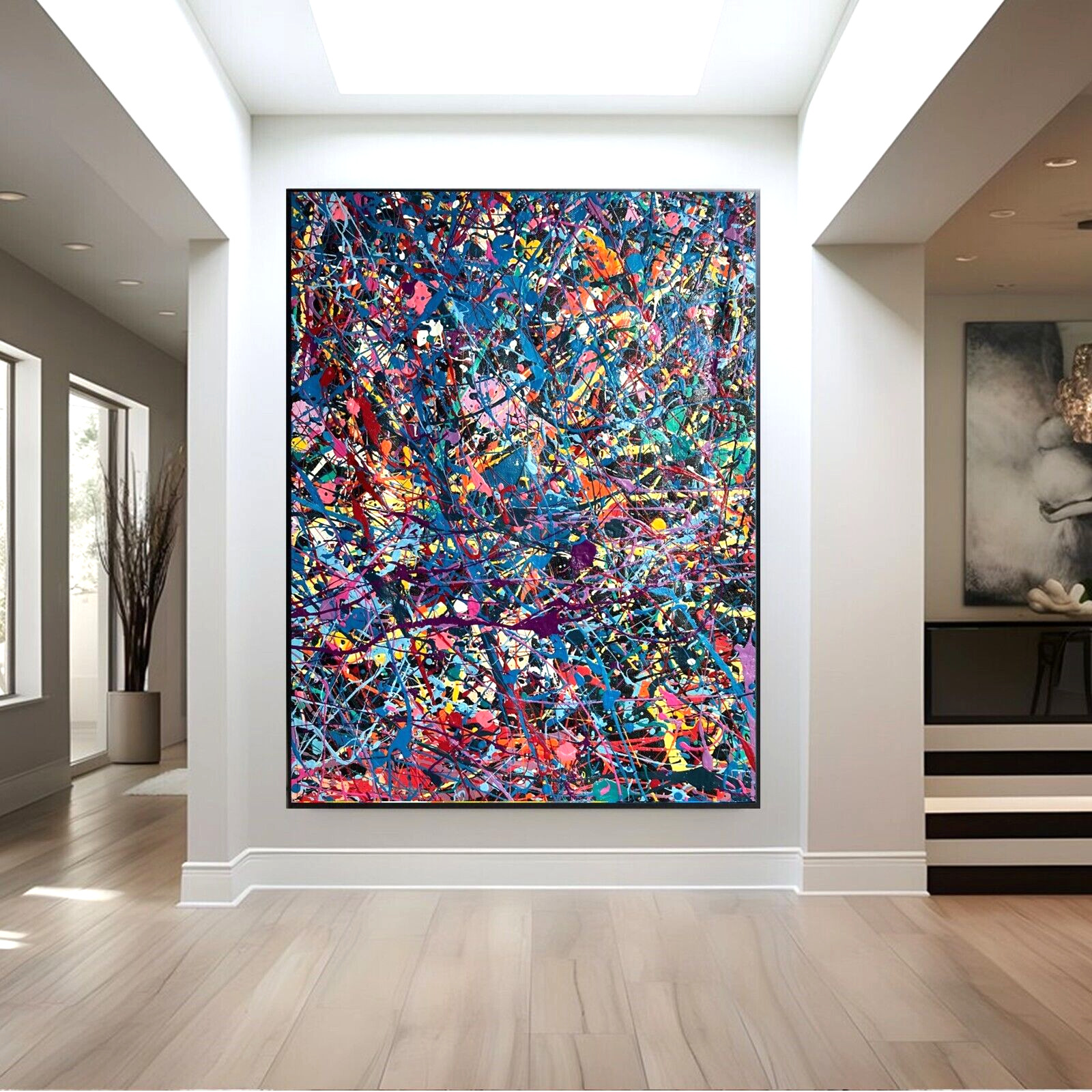 Sale Abstract Red Blue Orange 36H X 24W Framed Canvas Giclee $595 Now $295
