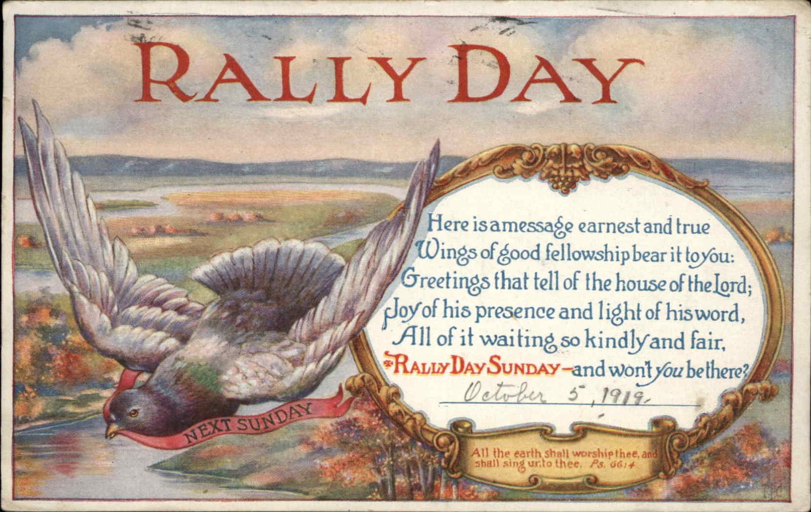 Rally Day Sunday Messenger Pigeon c1910-1920s Vintage Postcard