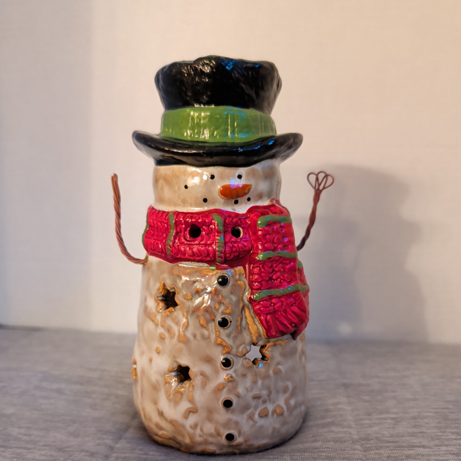 NEW Yankee Candle Snowman Tea Light Holder Winter Decor 6” Primitive Christmas