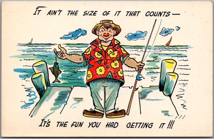 c1950s Fishing Comic Postcard 