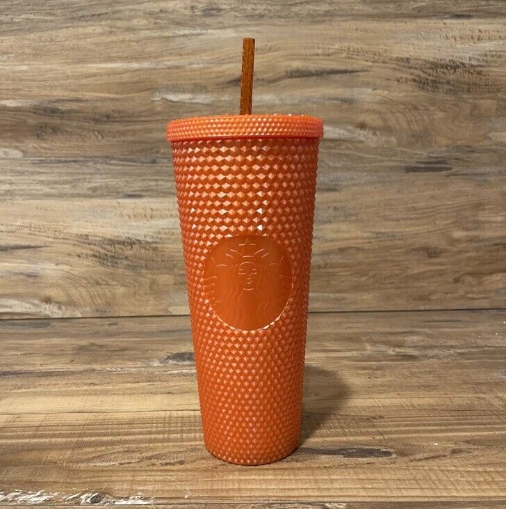 Starbucks Halloween Bling Pearlized Orange Studded Tumbler Cup Fall NEW 24OZ