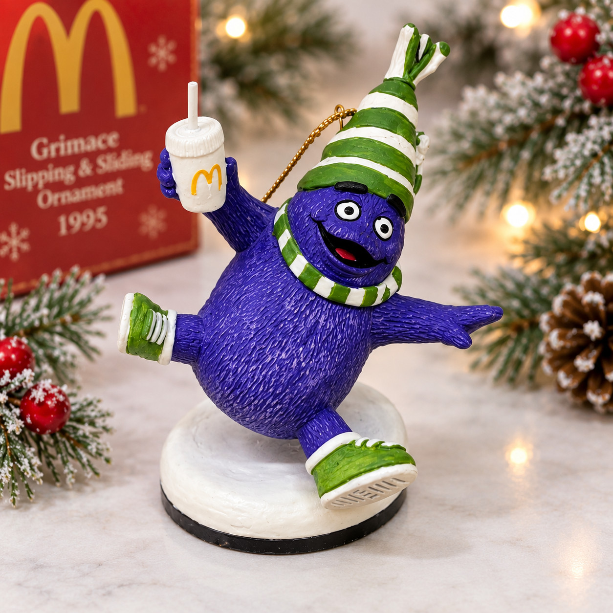 Vintage 1995 VERY RARE McDonald's GRIMACE SLIPPING & SLIDING Ornament 30507-2