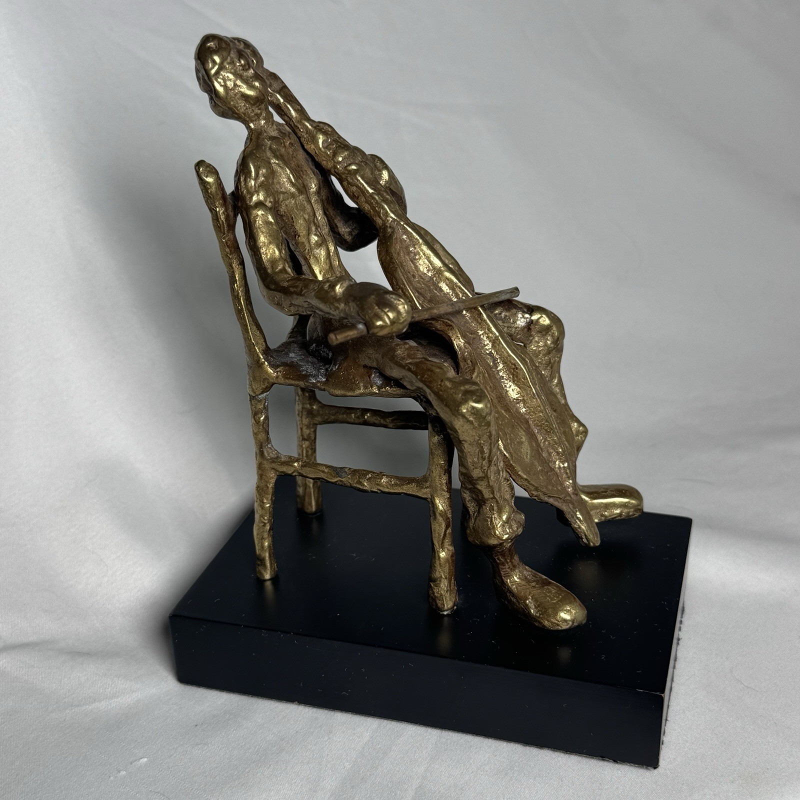 Vintage Brass Cello Player Sculpture Mid Century Modern Musician Statue