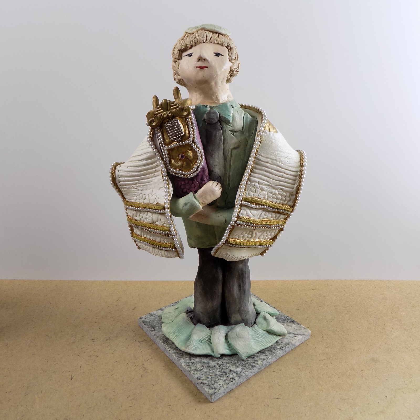 Ann Shamash Art Pottery Boy with Torah Judaica 13\