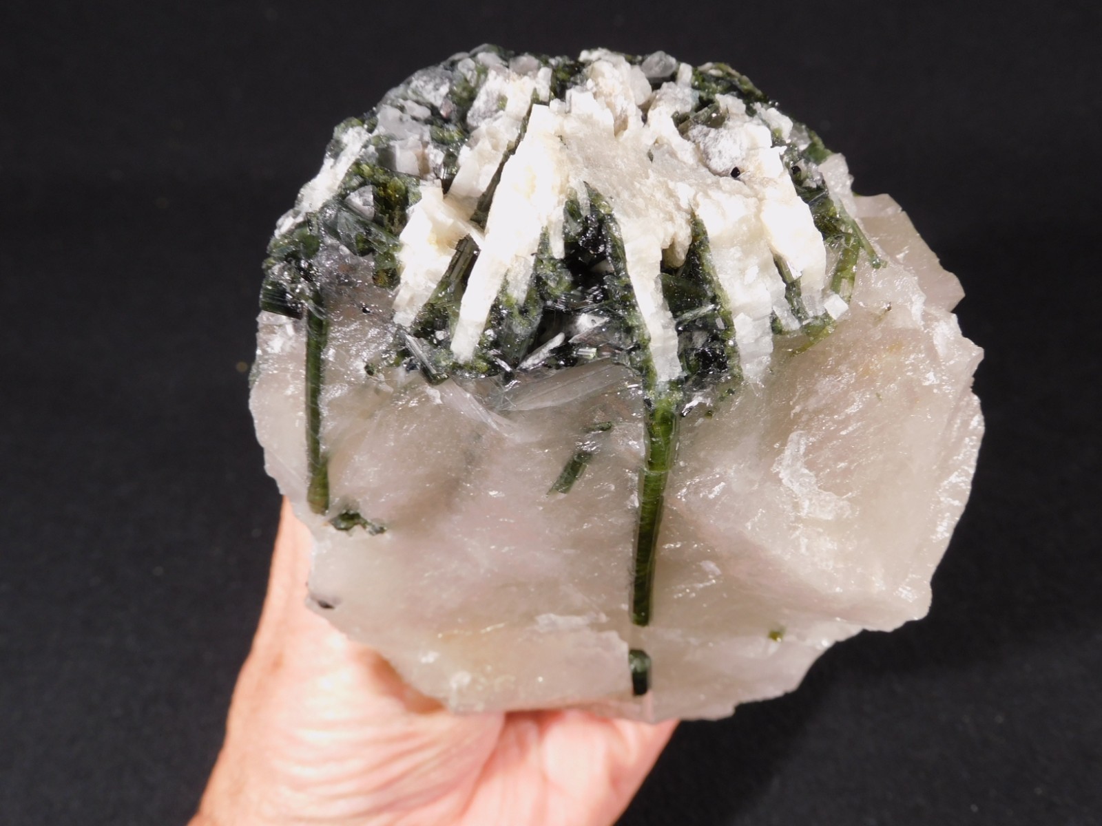 BIG Green Verdelite TOURMALINE Crystal Cluster on Quartz Brazil 1090gr