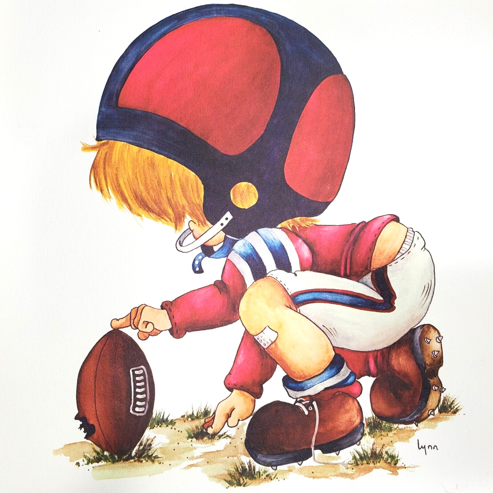 1970s Football Star Little Boy Wall Art Print Child Sports 11 x 14 in Lithograph