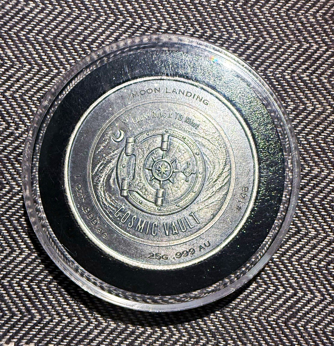 Lucky rips- series 9 cosmic vault moon landing 1 oz silver & .25g gold round