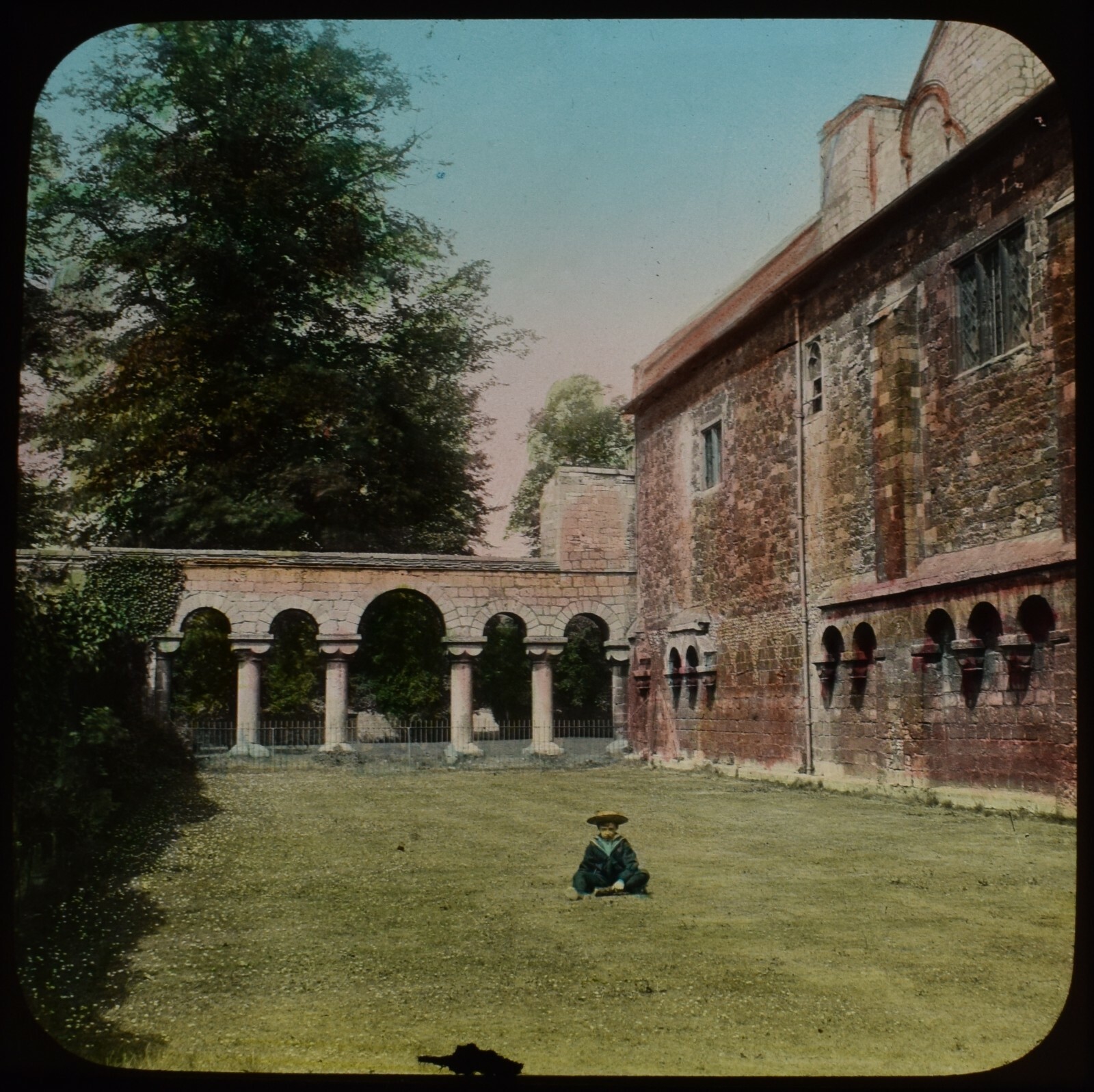 Magic Lantern Slide REMAINS OF CLOISTERS WINCHESTER CATHEDRAL C1910 PHOTO