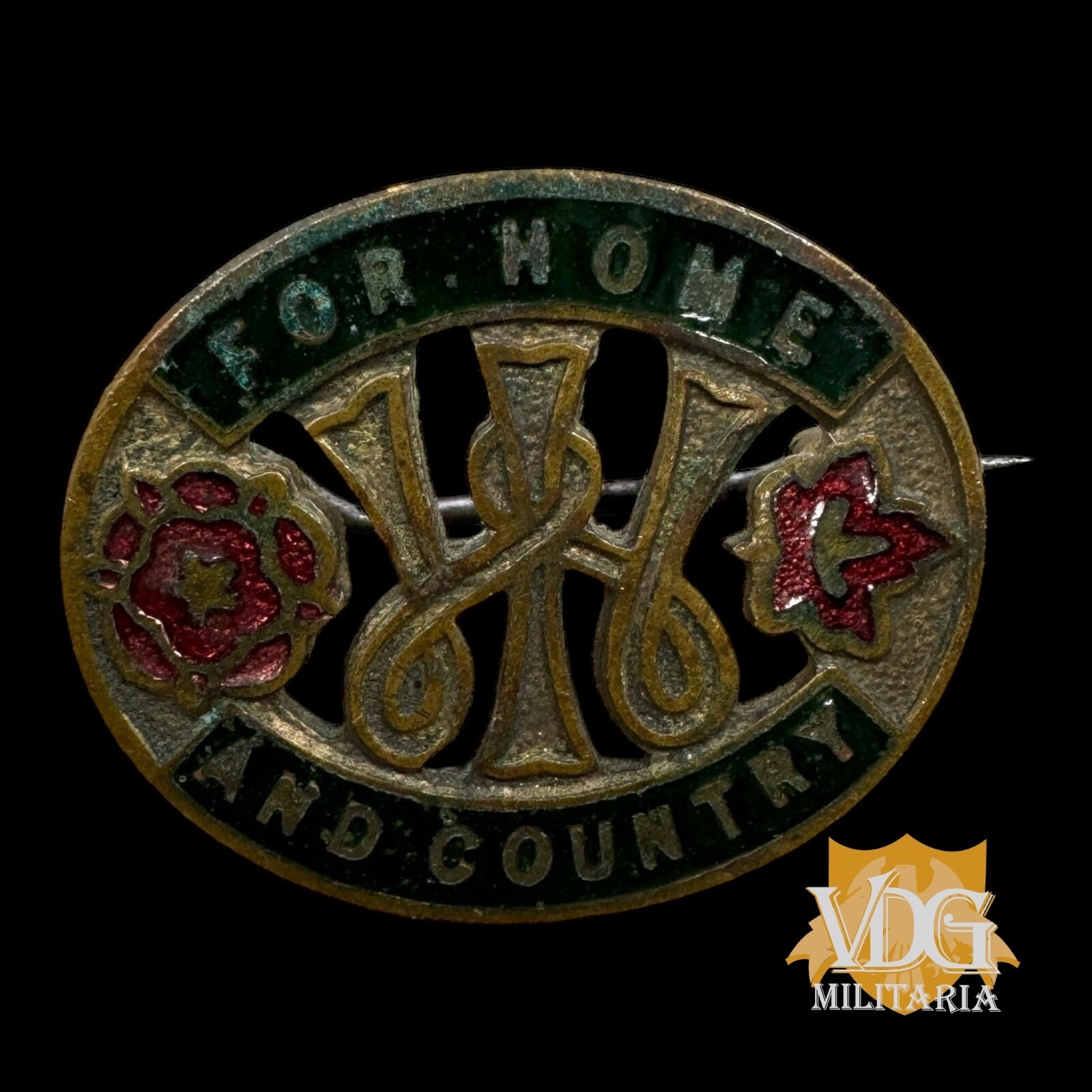 WWI WW1 Era Women\'s Patriotic League \'For Home and Country\' Enamel Badge #D249
