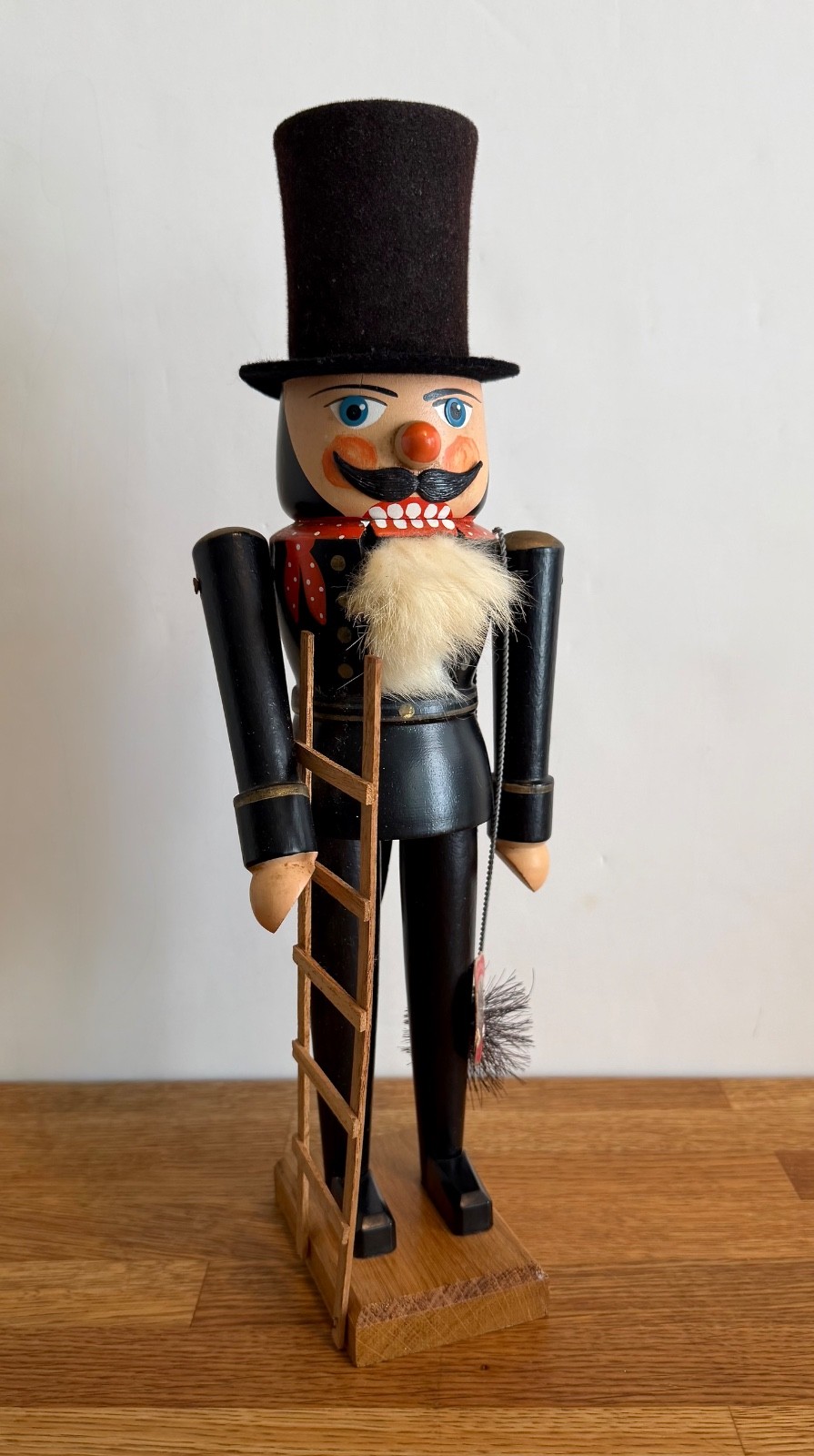 Vintage Matthes West Germany Wooden Chimney Sweep Nutcracker w/ Ladder & Tag