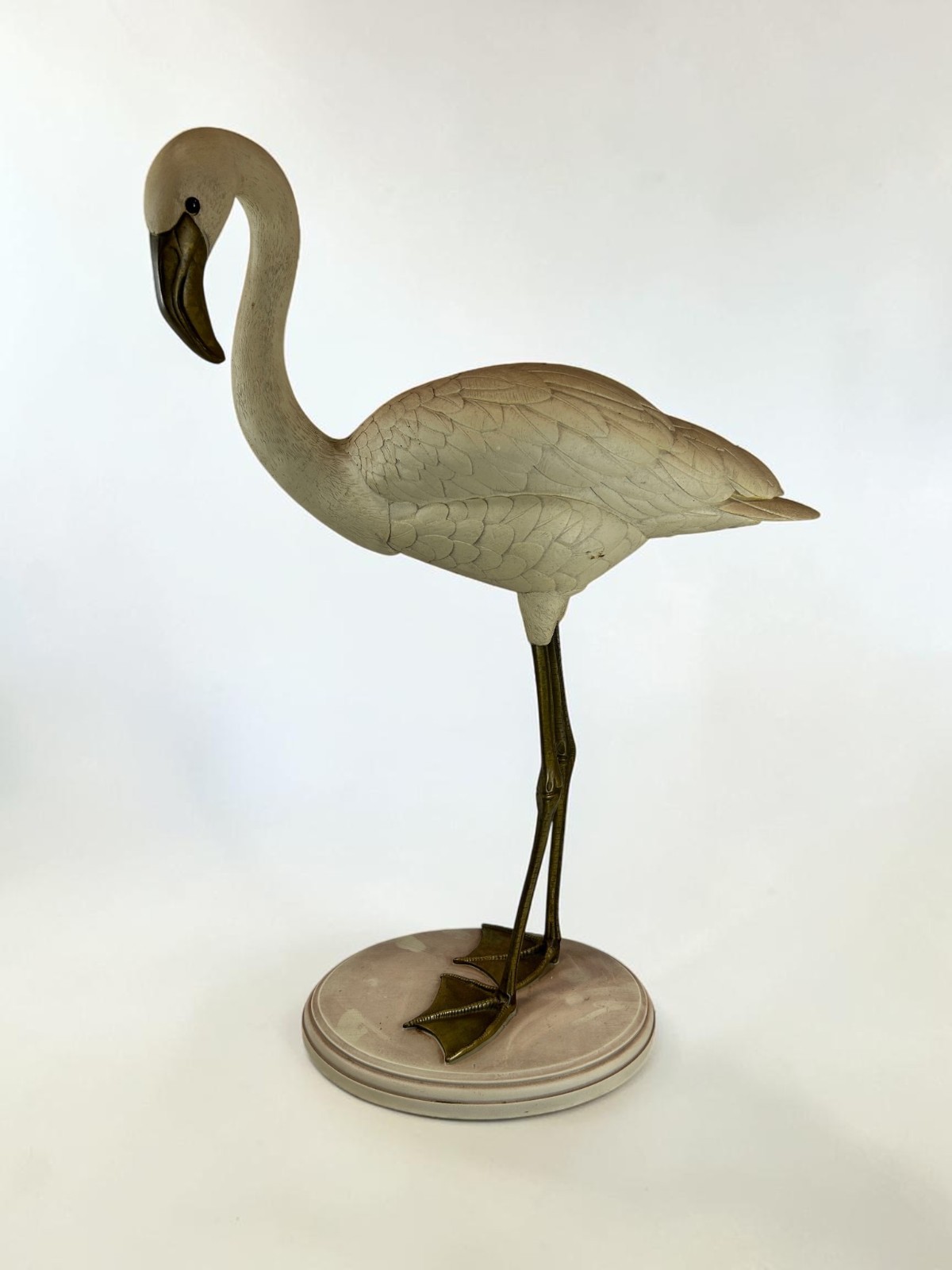 Vintage Italian Hollywood Regency Flamingo Sculpture Brass Alabaster Resin
