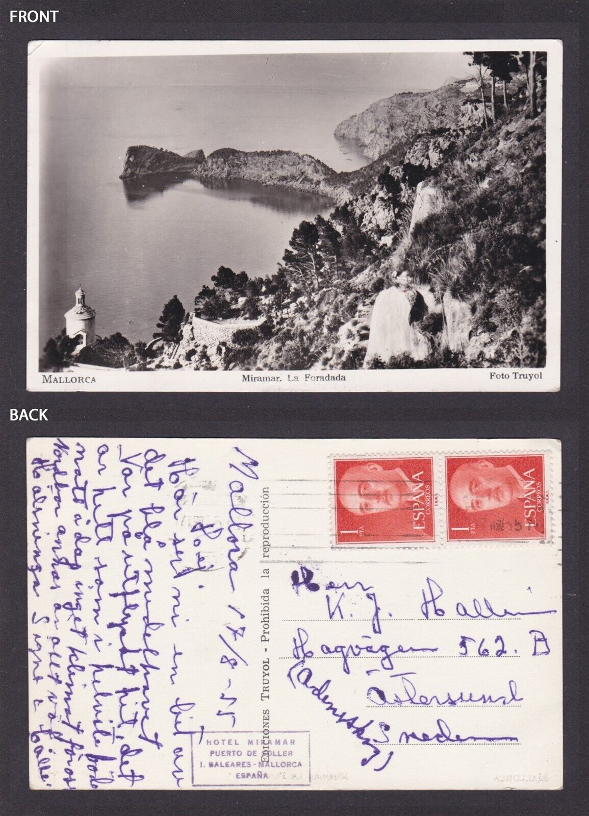 SPAIN, Vintge postcard, Palma de Mallorca, Miramar, La Foradada