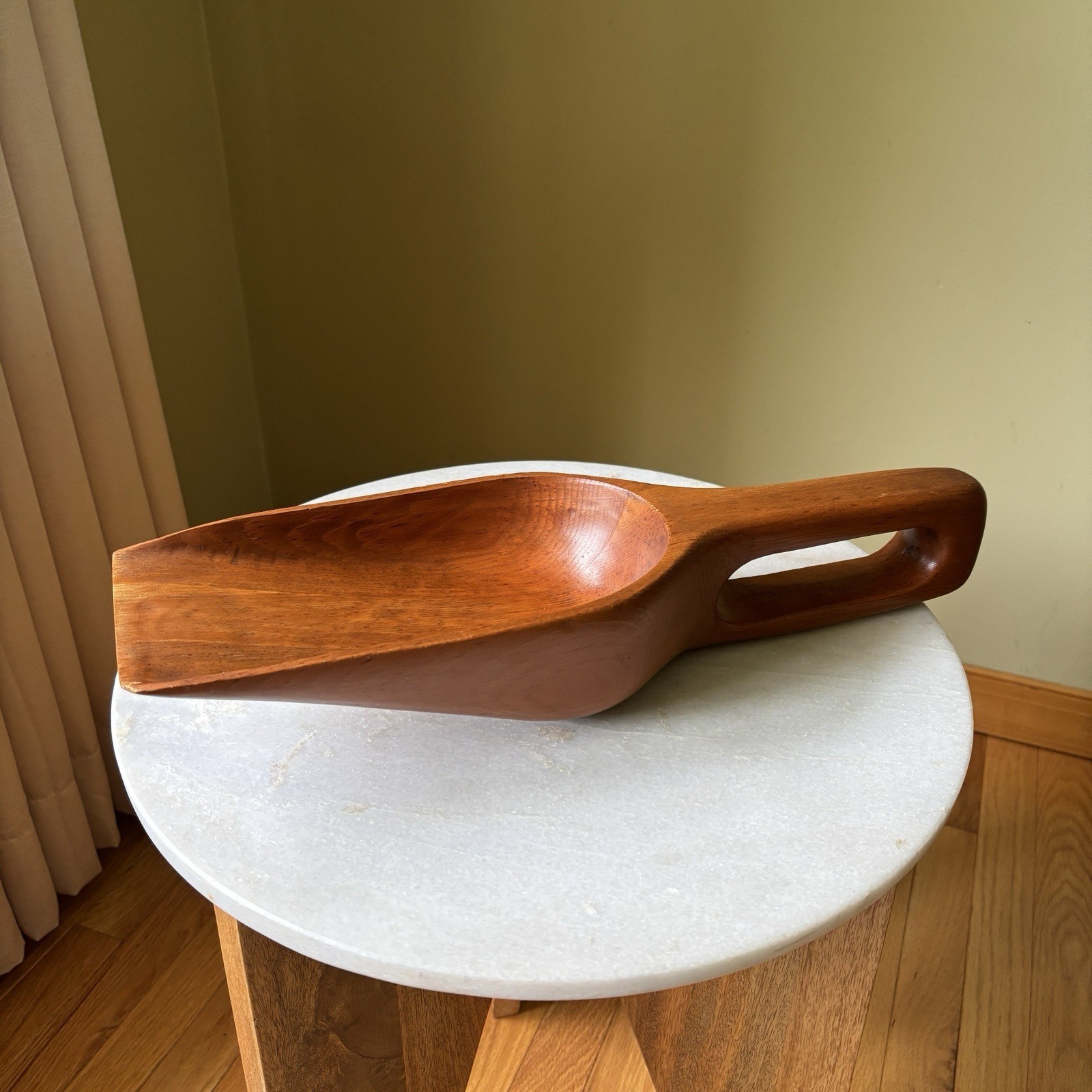 Large Vintage Shaker Carved Wooden Scooper Handmade Primitive Country Folk