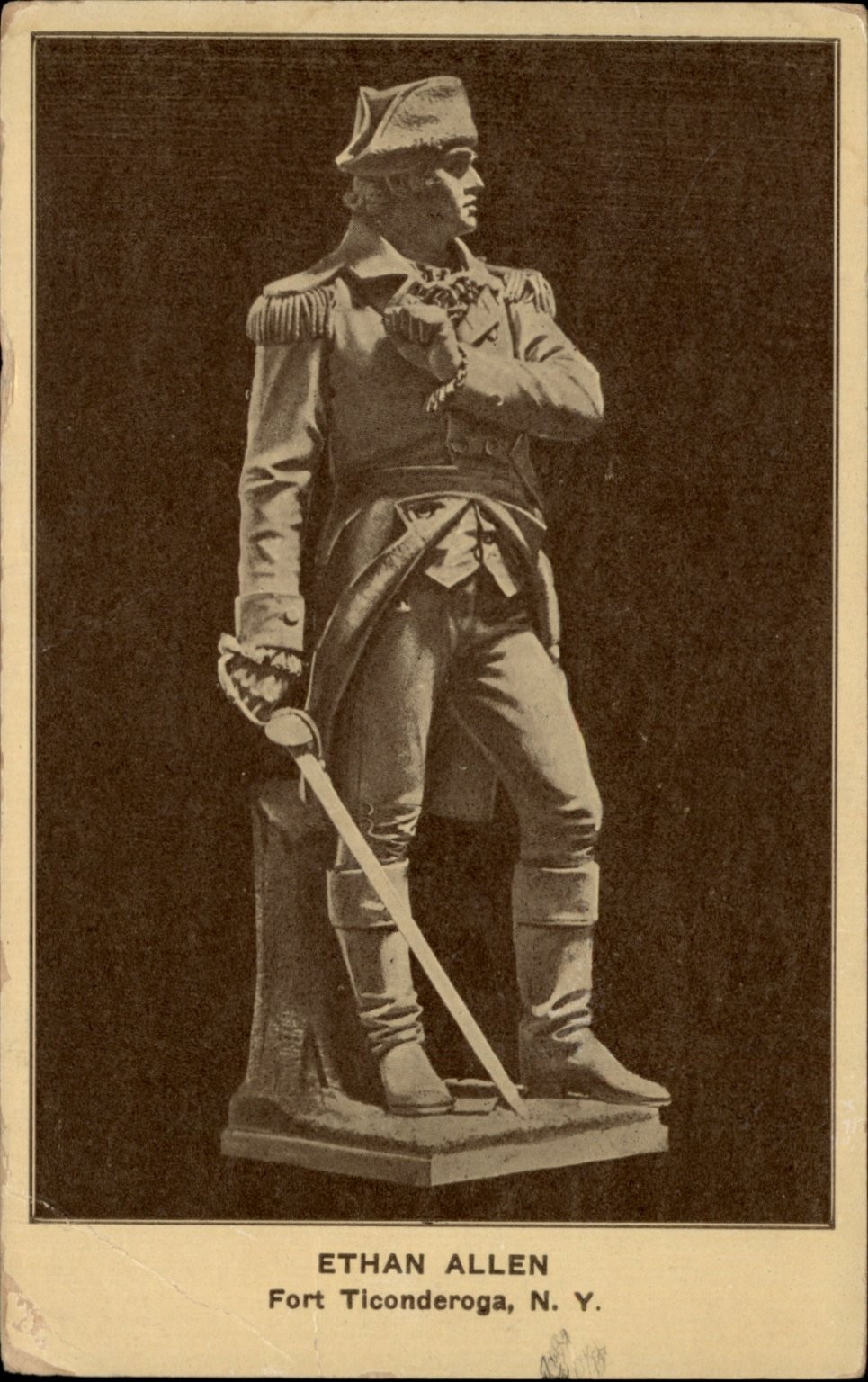 Ethan Allen Statue Fort Ticonderoga NY Monument vintage postcard k642