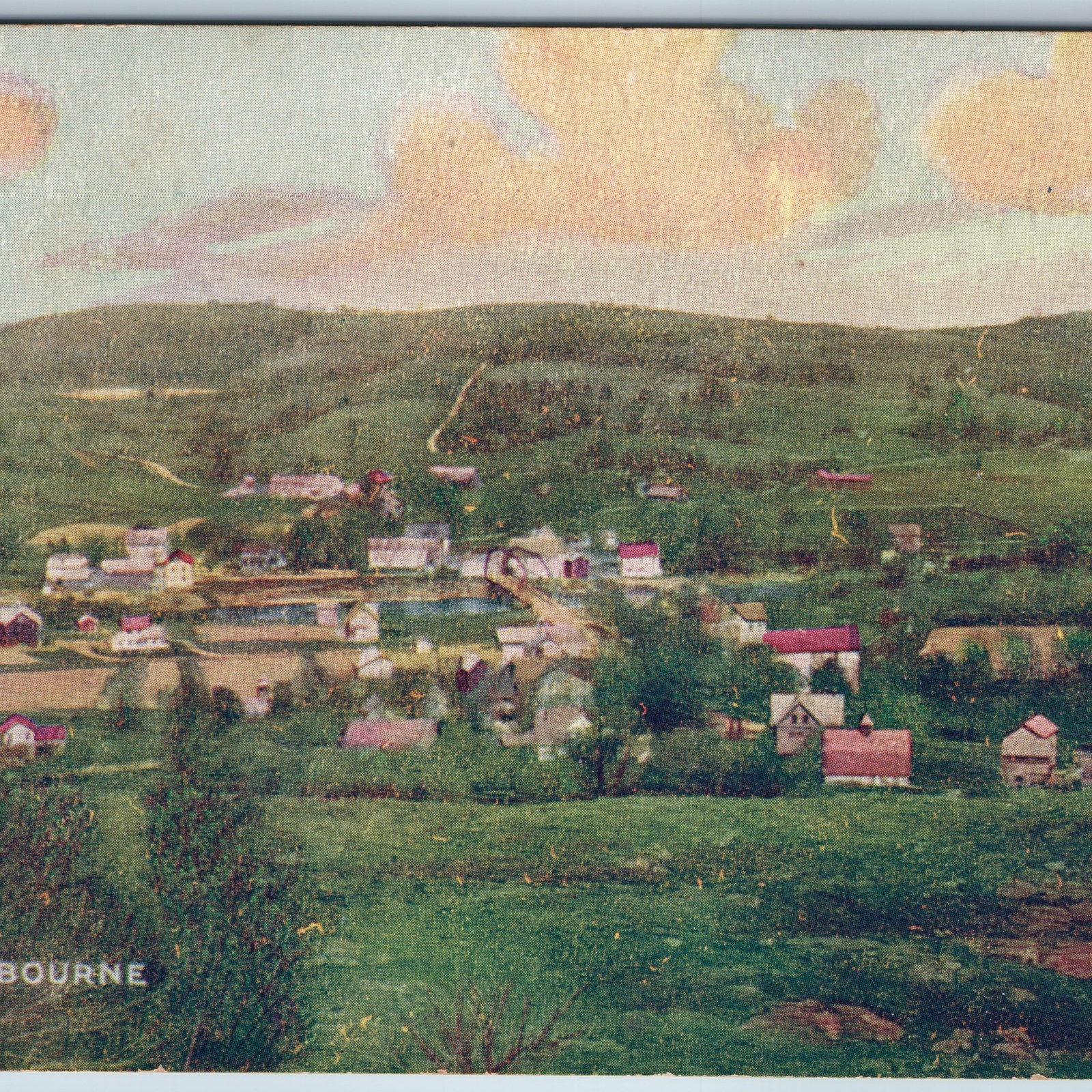 c1910s Woodbourne, NY Birds Eye View Postcard Catskills Village Bridge Farm DB