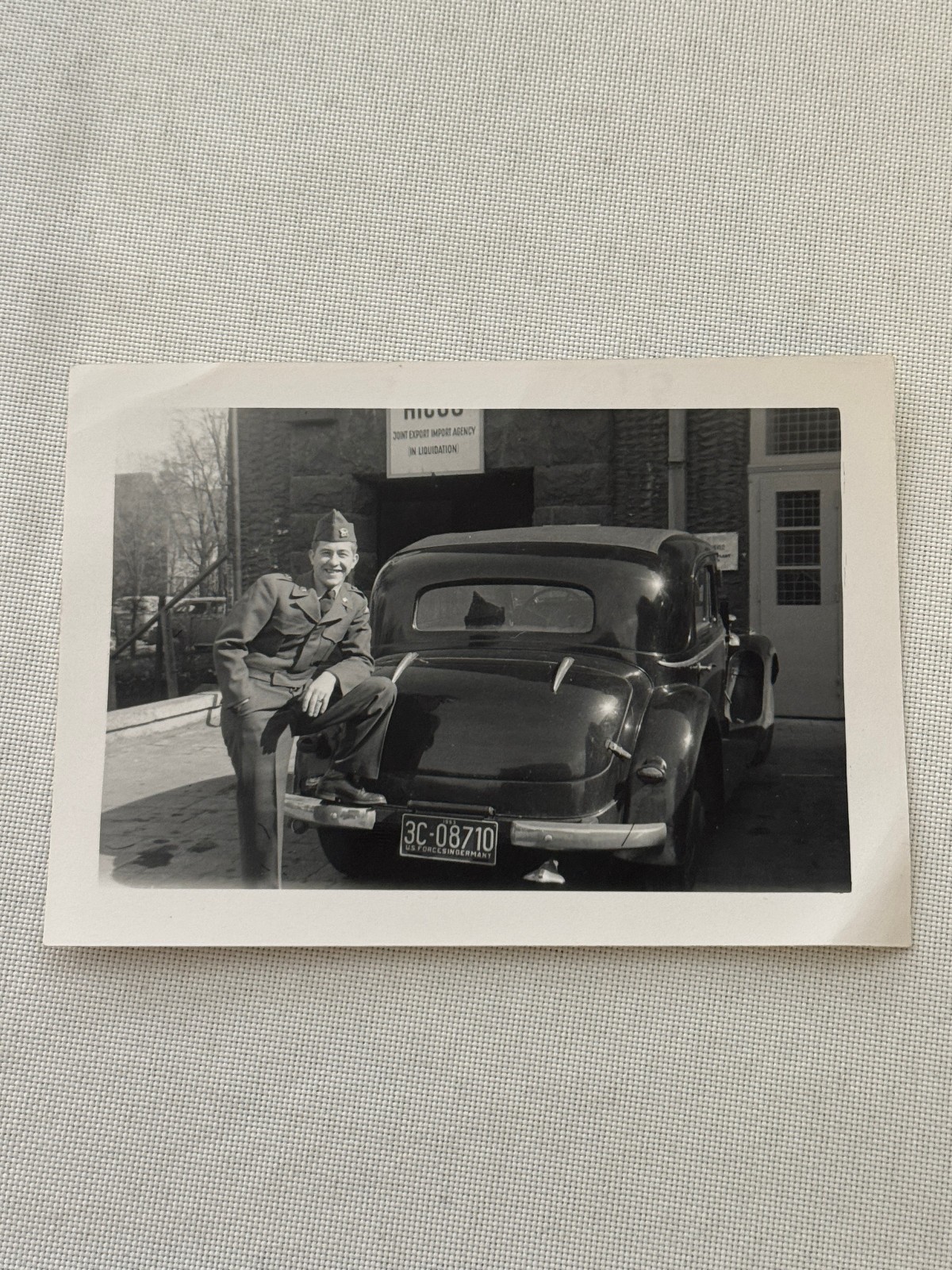 Vintage Snapshot Photograph Military Man Uniform Car Photo Print US Germany