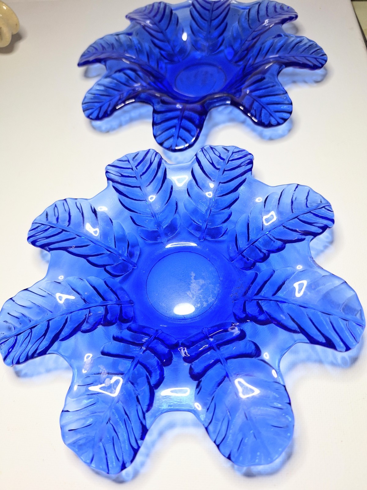 Vintage Cobalt Blue Glass Candle Holder Trinket Dish