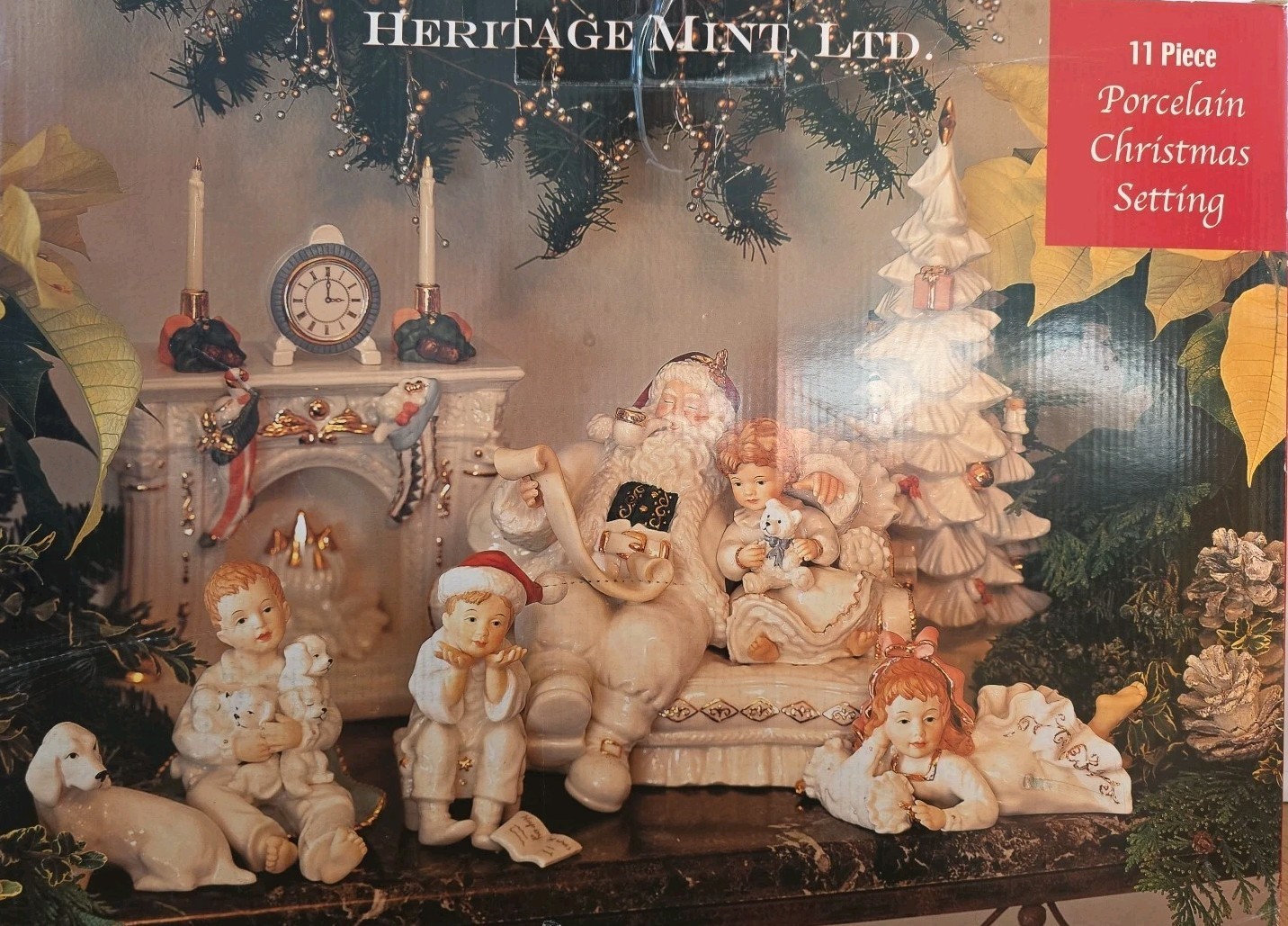 Heritage Mint Christmas Setting 11 pc Holidays White Porcelain Set w/ Box