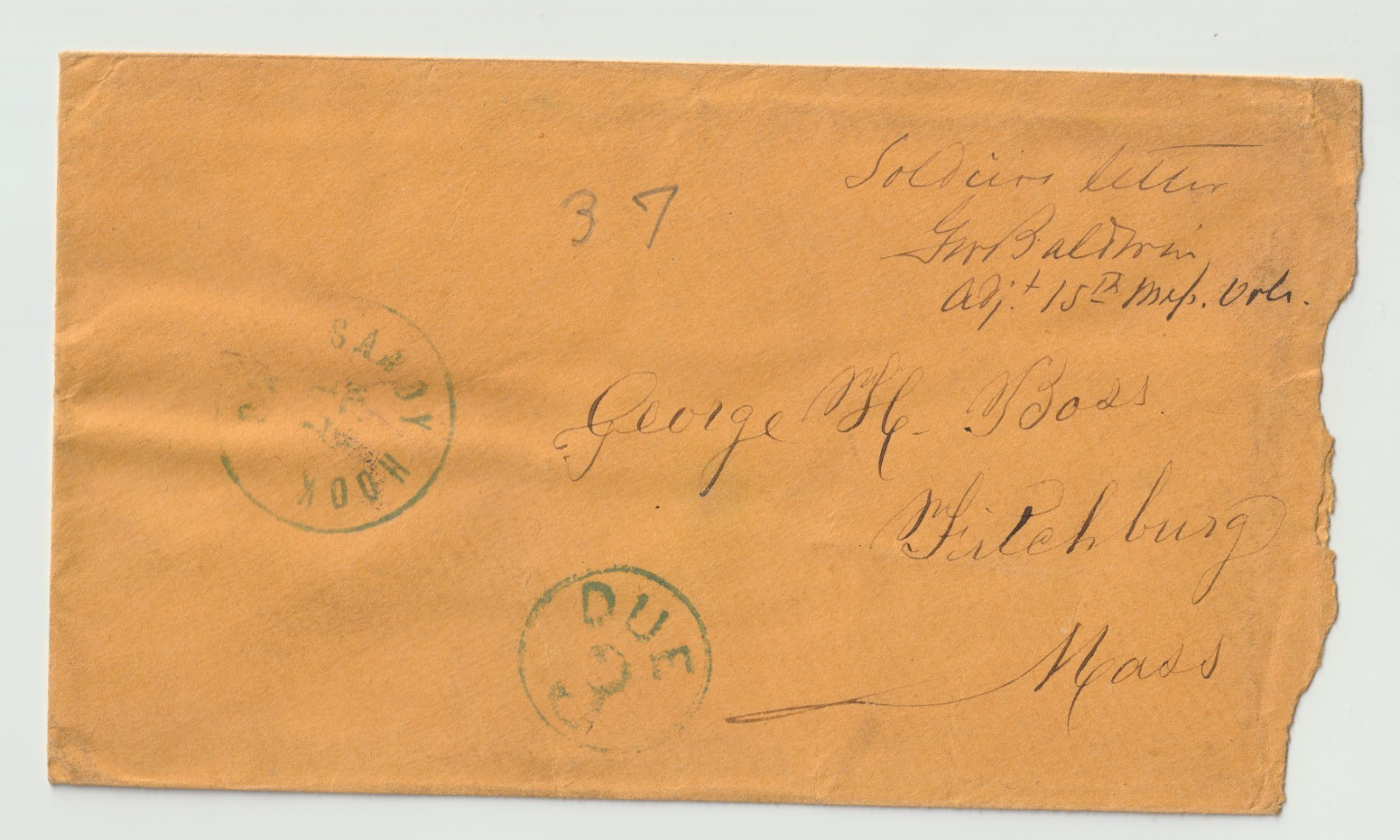 1862 Soldier's Letter Cover, apparent Gettysburg casualty, 15th Mass. Volunteers