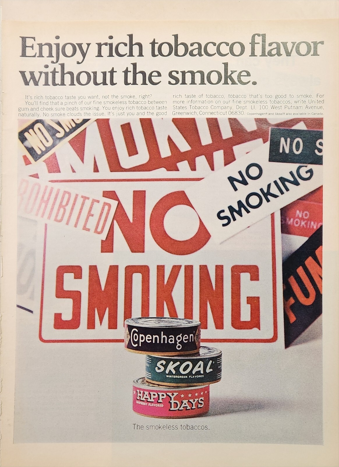 Copenhagen Skoal Happy Days Snuff Chew Print Ad Ephemera Wall Art Decor
