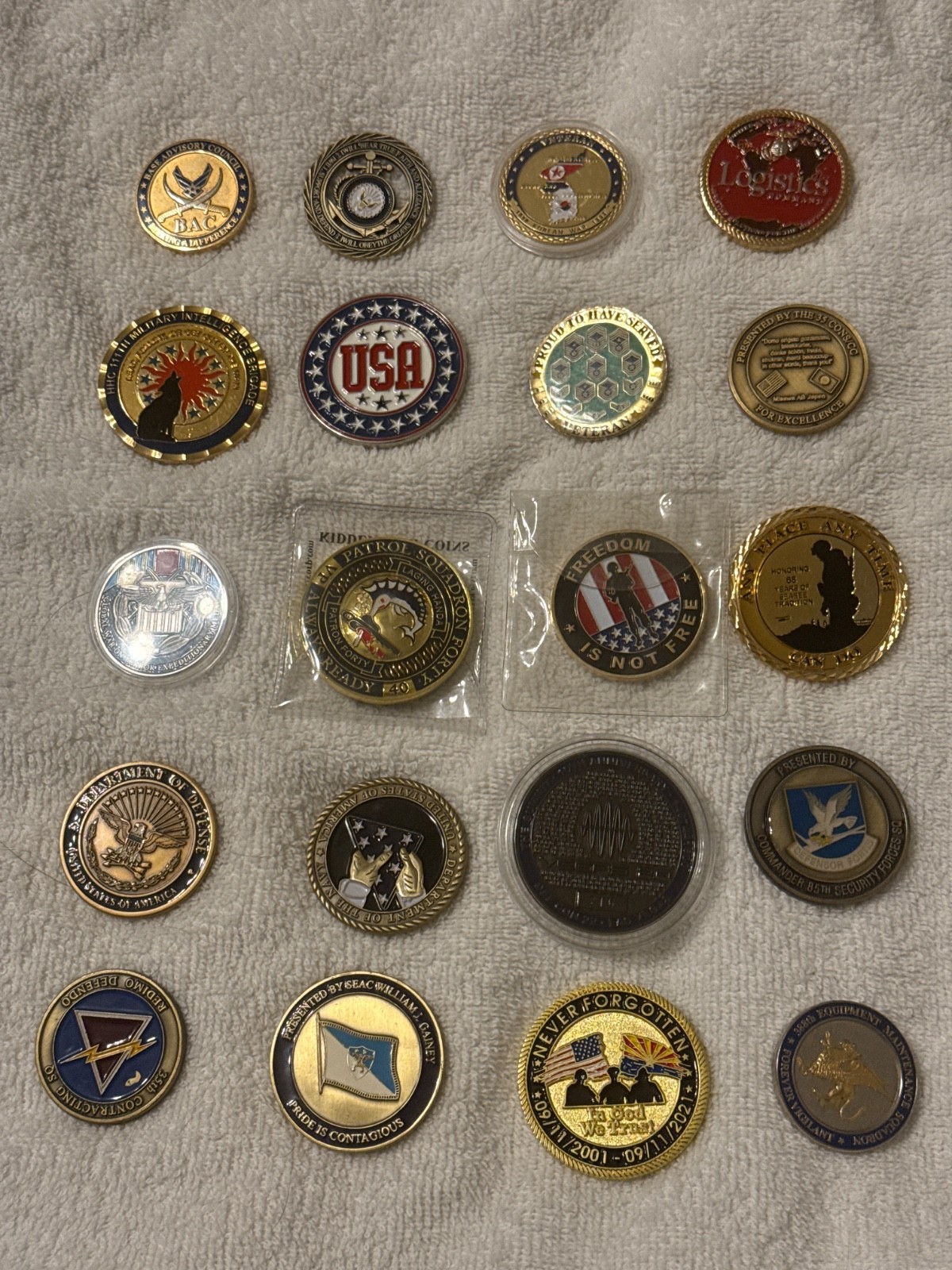 20 Military Challenge Coins AF, Army, Navy and Others