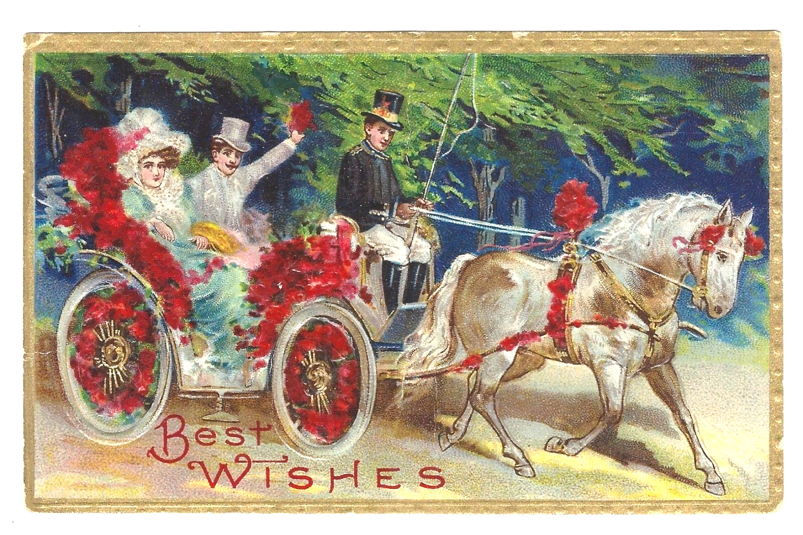Postcard Divided Embossed Germany 1913 Series 50b Carriage with horse Victorian Postcard Divided Embossed Germany 1913 Series 50b Carriage with horse Victorian