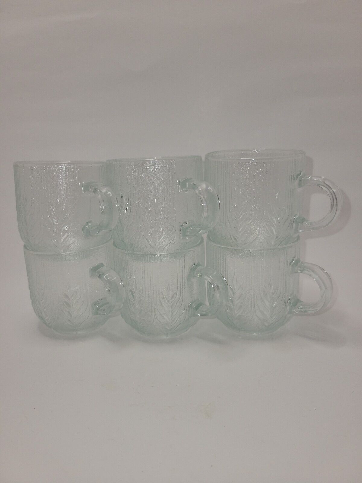Frosted Arcoroc Country Wheat Punch Bowl Cups/Coffee Cup Set Of 6 Vintage USA