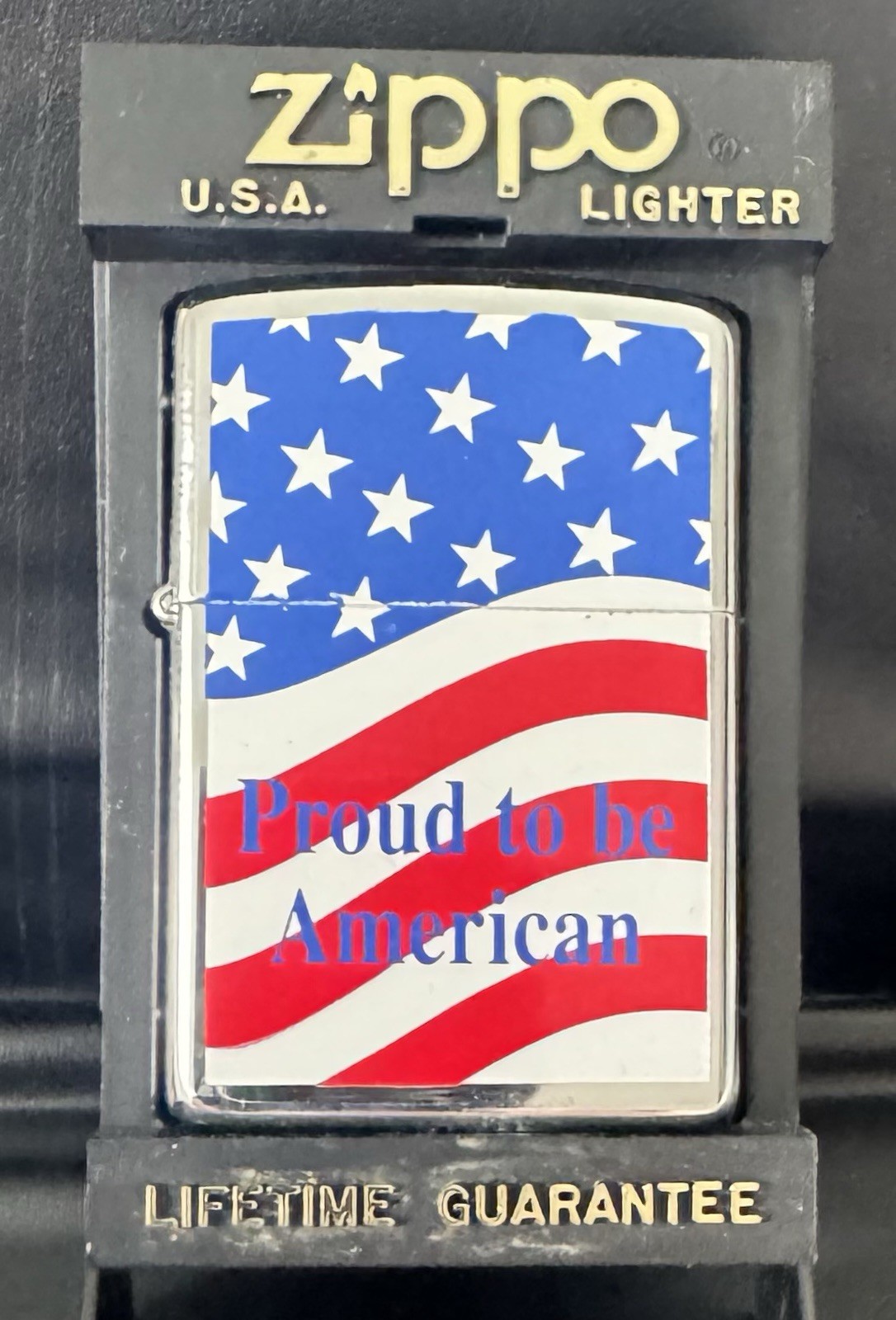 1995 Zippo Proud To Be American Flag Lighter Chrome NOS W/ Box & Papers USA