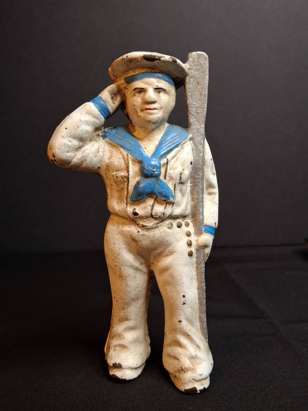 Antique Hubley Cast Iron Saluting Sailor Oarsman Still Penny Bank c. 1910-1915