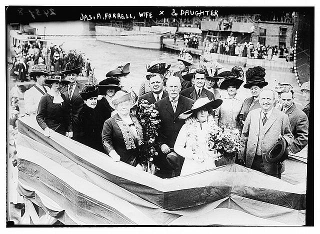 Photo:James Augustine Farrell Wife Daughter 1910s US Steel Boat Group