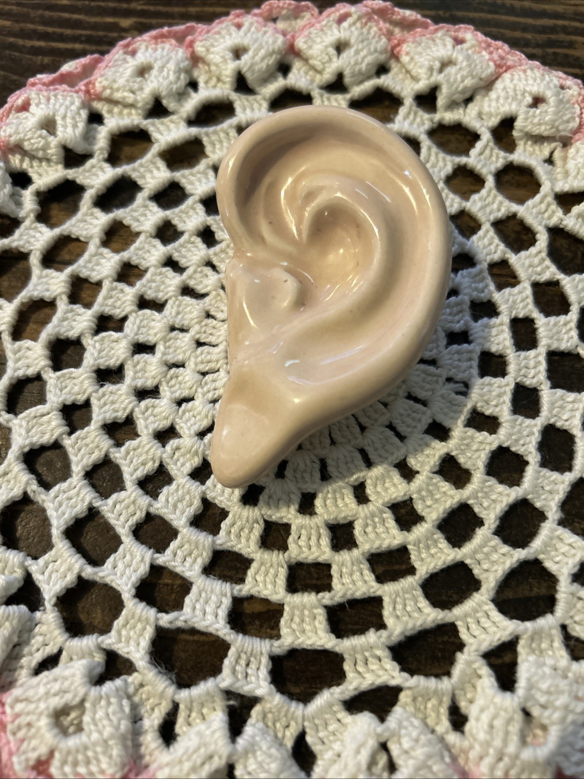 Vintage Unique Ceramic Human Ear Trinket Figurine