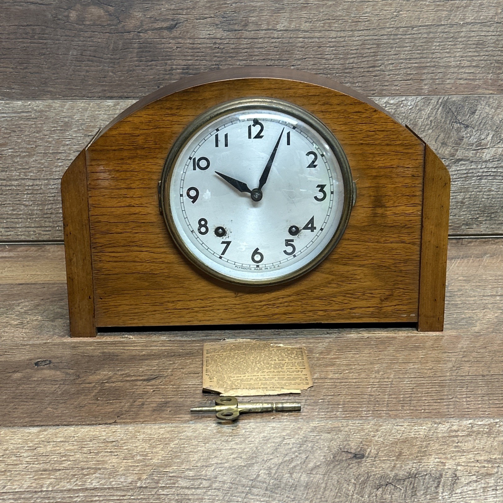 Vintage PLYMOUTH MANTLE CLOCK MADE IN USA-With Original Key And Instructions
