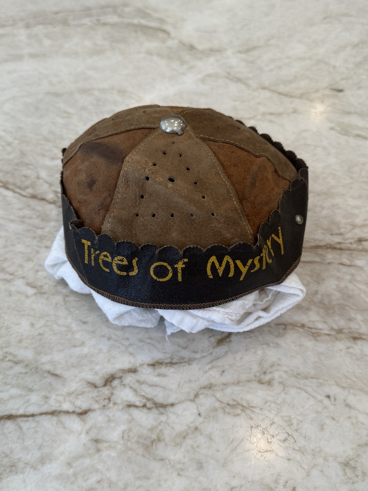 Antique c. 1930 Trees Of Mystery Klamath California CA Leather Hat Youth Cap