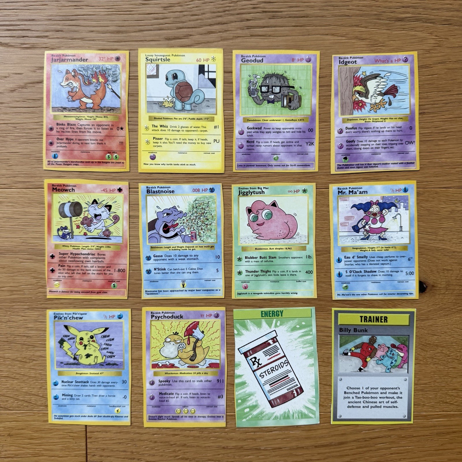 Pokémon Parody Puke-Mon Cards Complete Set of 12 (Cracked Super Magazine #17)