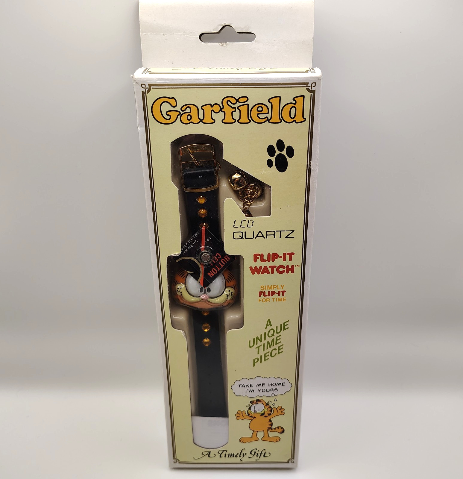 Garfield Flip-It Watch LCO Quartz Rhinestones Bells Name Tag  In Box Vintage