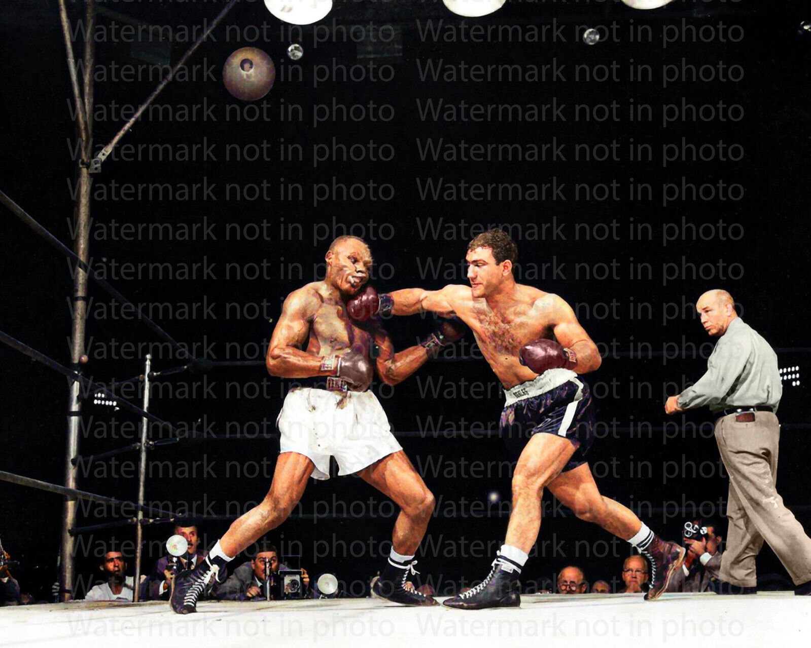 Rocky Marciano vs Joe Walcott 1952 Boxer Boxing 8x10 RARE COLOR Photo 604