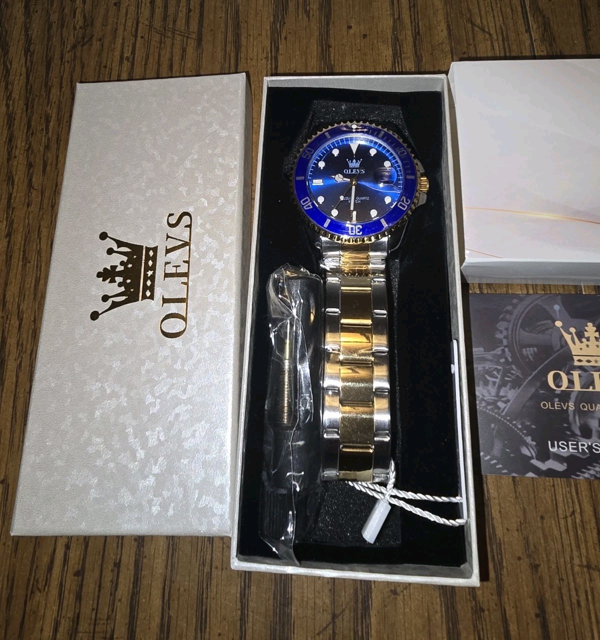 OLEVS Mens Watches, Silver Dress Gold Classic Luxury Large Blue Face Quartz Watc