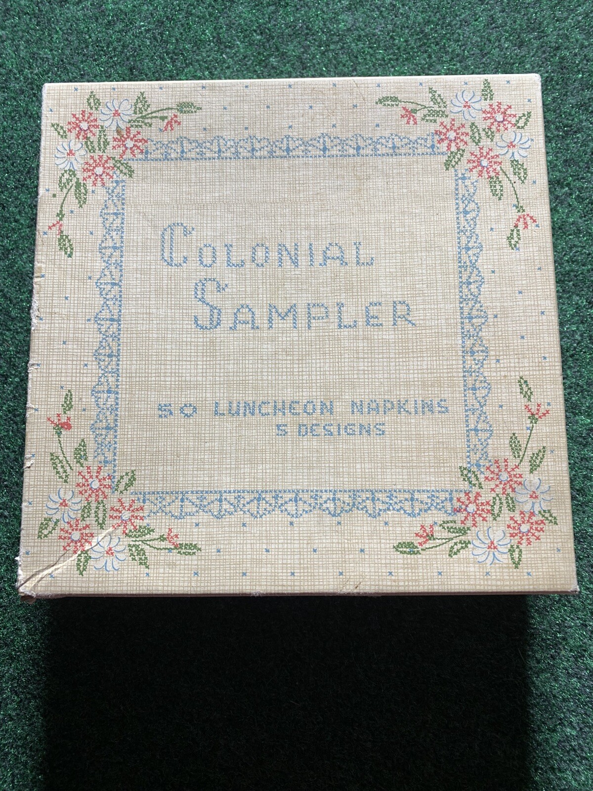 Vintage COLONIAL SAMPLER Luncheon Napkins  Box 43 PCs poems dainty party tea
