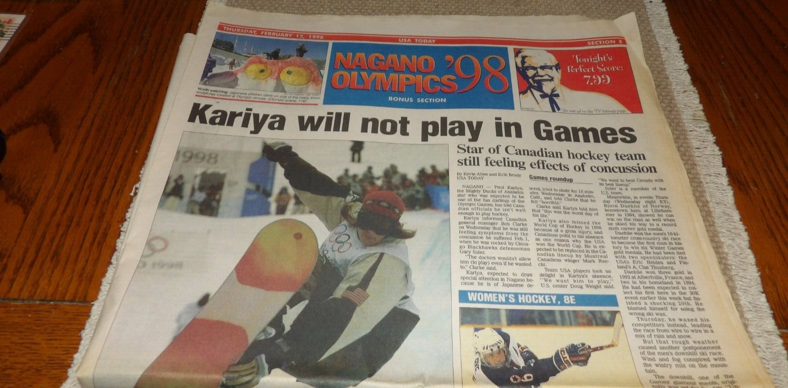 Feb 12, 1998 USA Today Sports section-Early Snowboarding in the Olympics