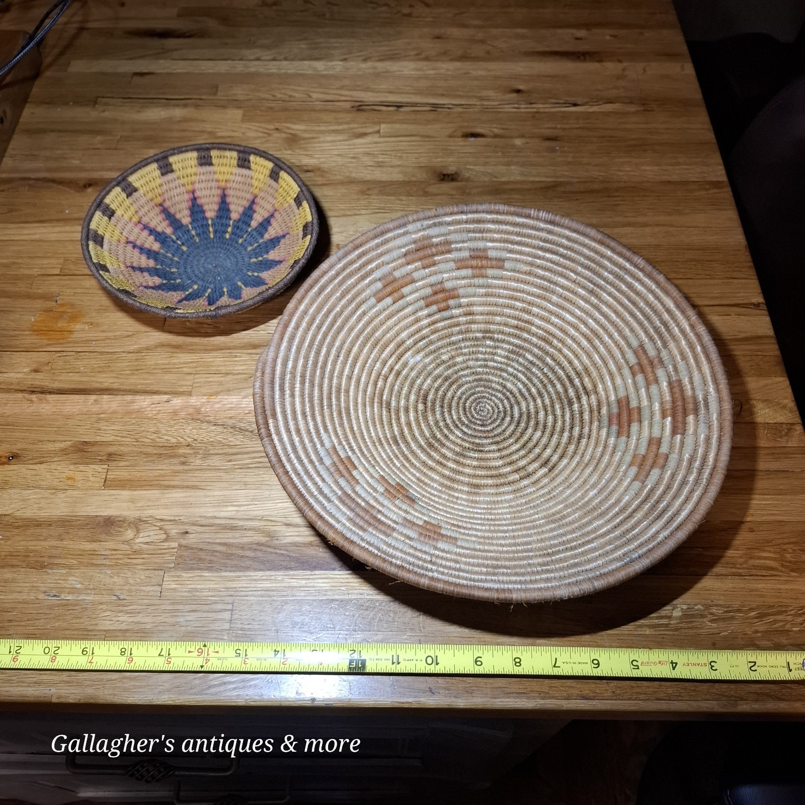Lot Of 2 Vintage Native American Indian African ? Handwoven Coil Basket 